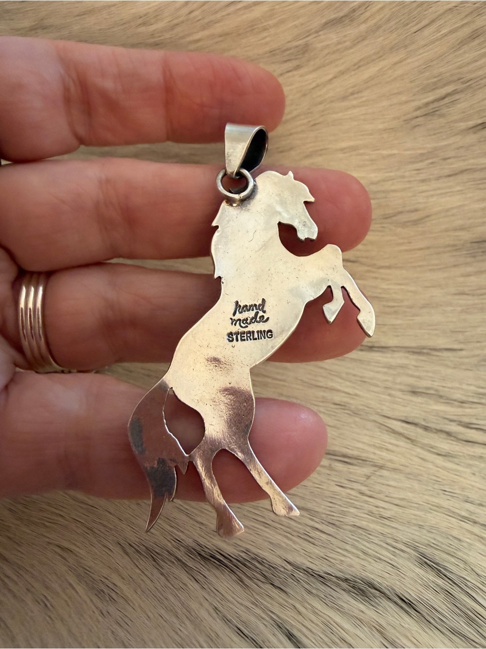 ❤️ Orange Spiny Oyster 925 Hand Stamped Statement Rearing Horse Pendant 2.46”L - Picture 8 of 16